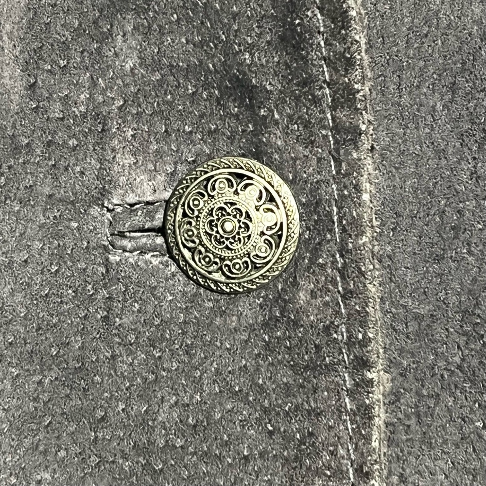 Denim & Company Womens Leather Blazer Dark Grey Button Front Classic Large - Picture 6 of 13